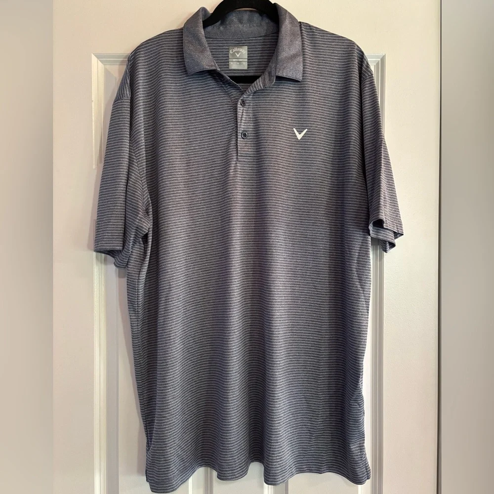 Callaway Heather Blue Striped Polo Shirt, size XL - Picture 2 of 5